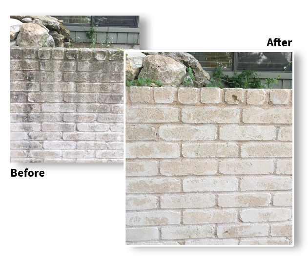 Outdoor natural brick wall before and after Hunt, TX